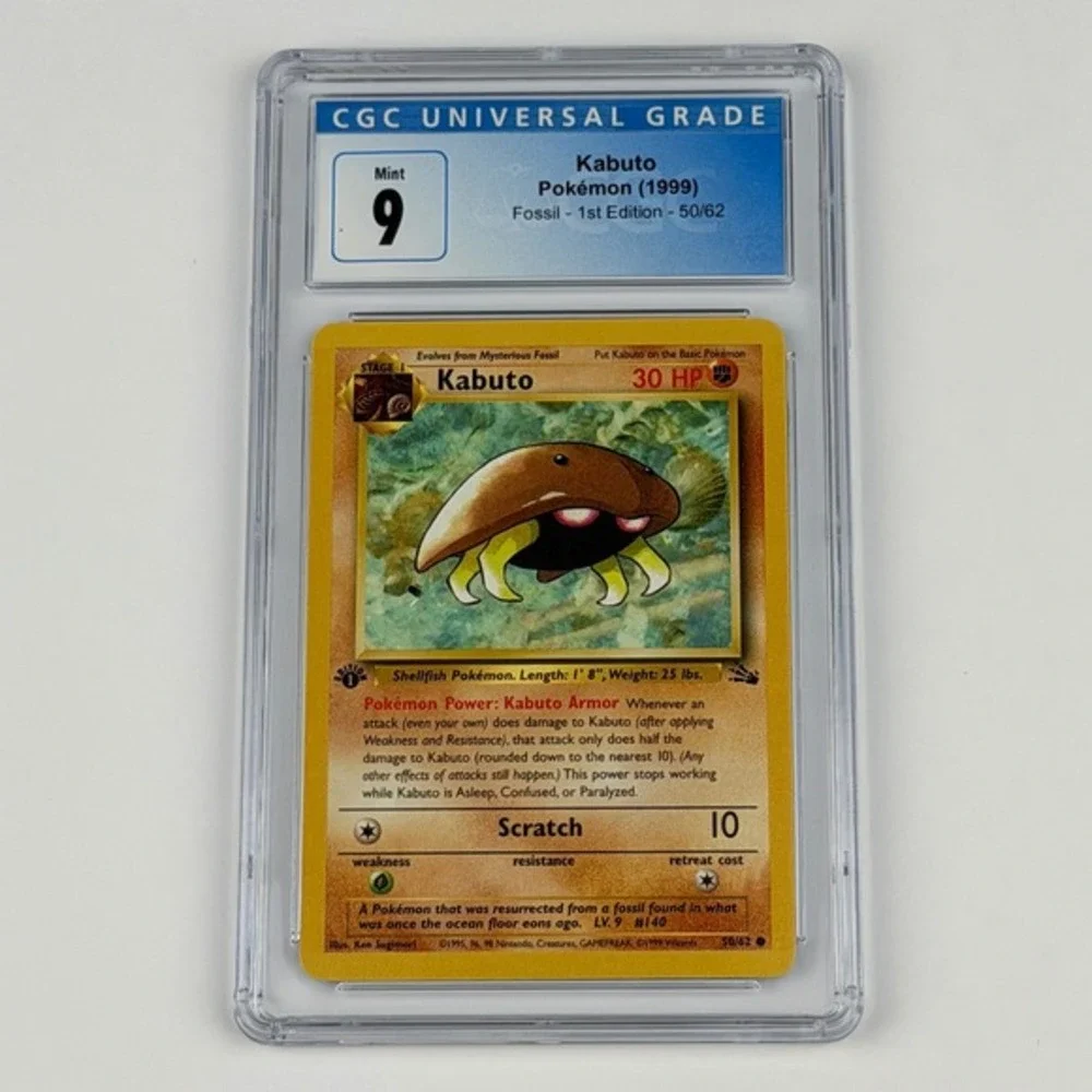 Pokemon Kabuto 1st Edition Fossil 50/62 CGC 9 Blue Label TCG 1999 WotC Vtg